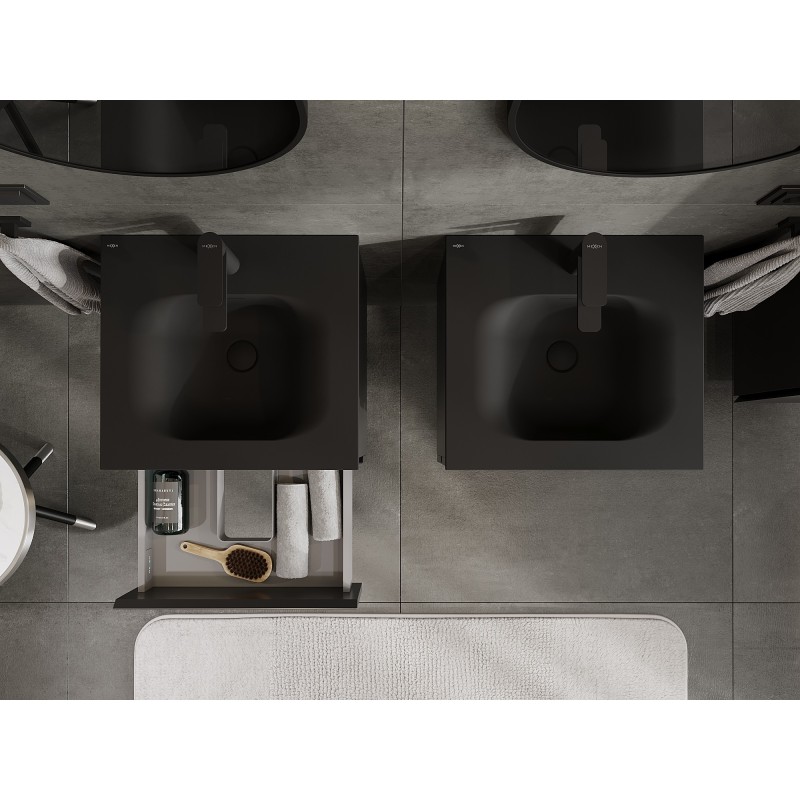 Mexen Orio fürdőszobaszekrény 50 cm-es Vela mosdóval, 2 fiók, fekete matt - 91A10-05047-2-BFF71-W23M71