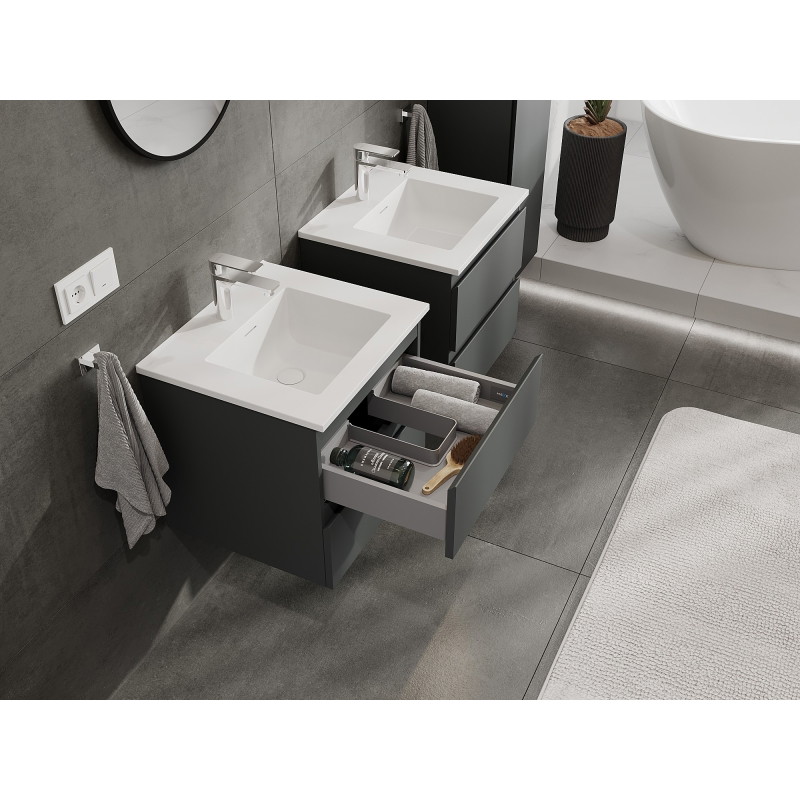 Mexen Orio dulap de baie 50 cm cu lavoar Otis, 2 sertare, grafit mat/alb mat - 91A10-05047-2-BFF66-W18M01