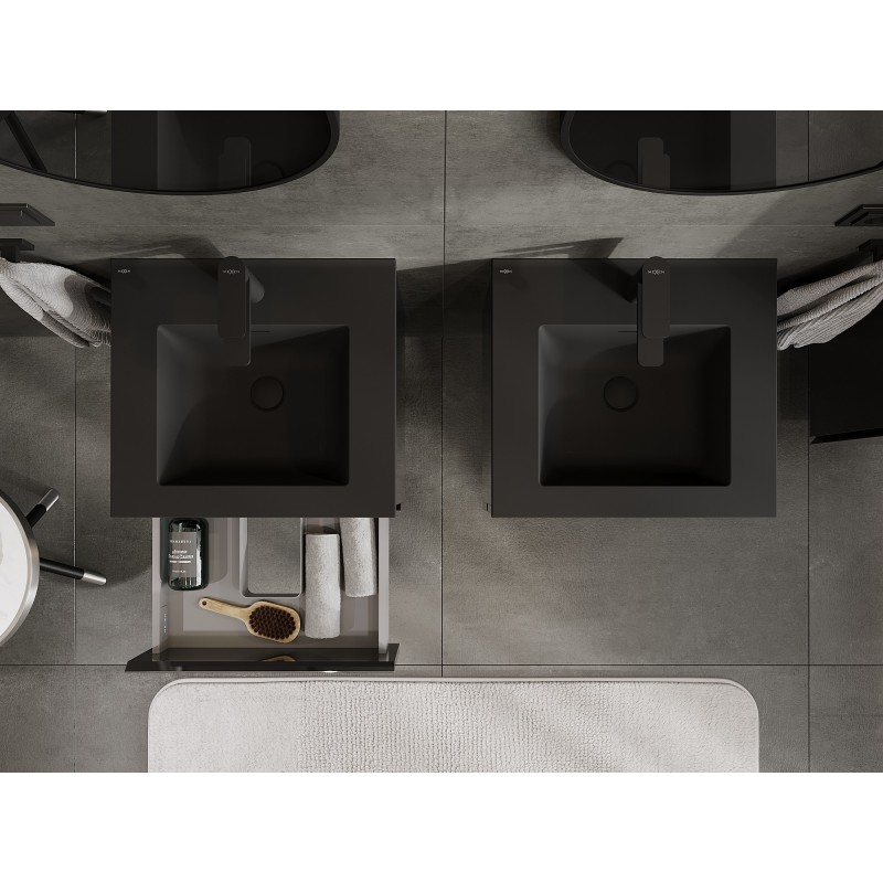 Mexen Orio 50 cm-es fürdőszobai szekrény Otis mosdóval, 2 fiókkal, fényes fekete/matt fekete - 91A10-05047-2-BFF70-W18M71