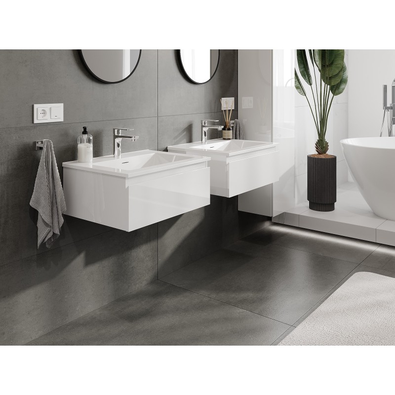 Mexen Orio 60 cm-es fürdőszobai szekrény Otis mosdókagylóval, 1 fiókos, fényes fehér - 91A10-06023-1-BF00-W18M00