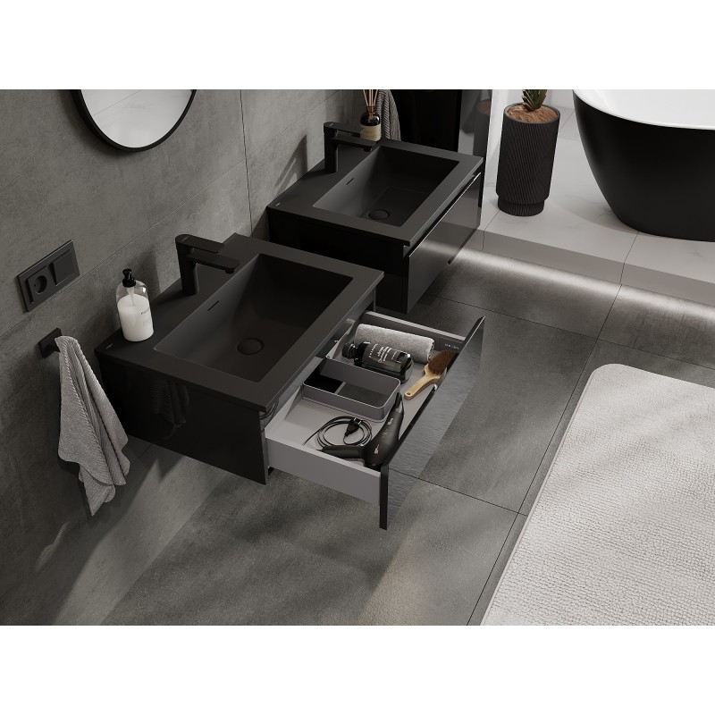 Mexen Orio fürdőszobai szekrény 60 cm mosdóval Otis, 1 fiók, fekete fényes/fekete matt - 91A10-06023-1-BF70-W18M71