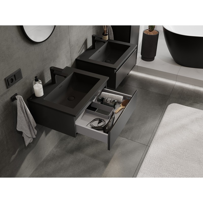 Mexen Orio 60 cm-es fürdőszobai szekrény Otis mosdóval, 1 fiók, fekete matt - 91A10-06023-1-BF71-W18M71