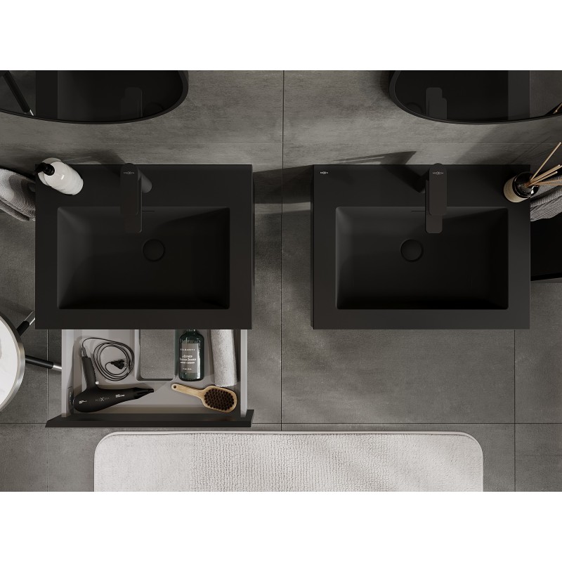 Mexen Orio 60 cm-es fürdőszobai szekrény Otis mosdóval, 1 fiók, fekete matt - 91A10-06023-1-BF71-W18M71