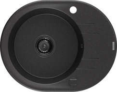 Mexen Kevin chiuvetă de granit cu o cuvă și scurgător 586 x 458 mm, negru/argintiu metalizat, sifon negru - 6517581005-73-B