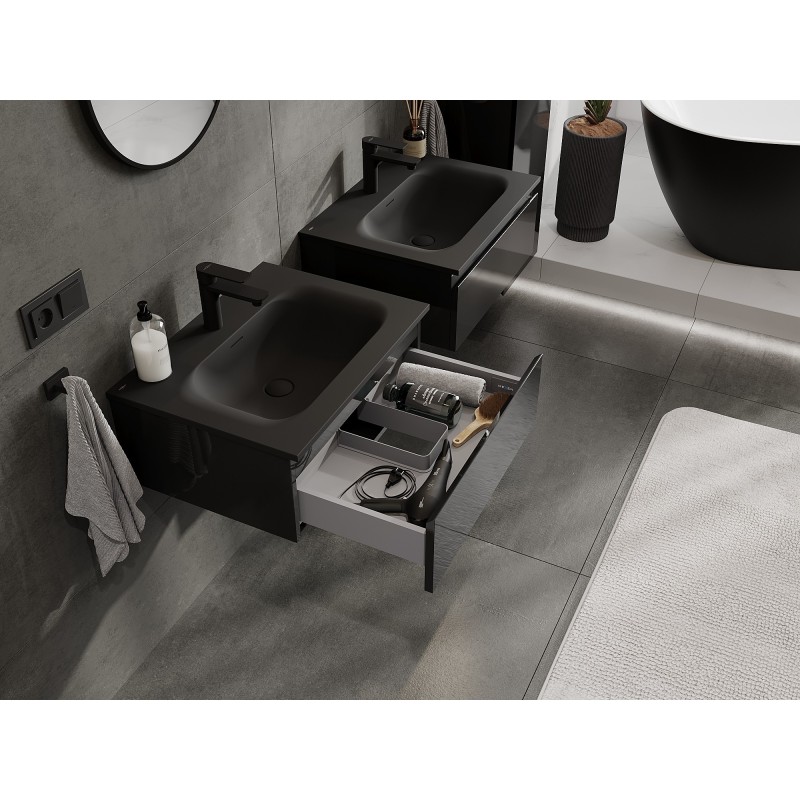 Mexen Orio dulap baie 60 cm cu chiuvetă Vela, 1 sertar, negru lucios/negru mat - 91A10-06023-1-BF70-W23M71