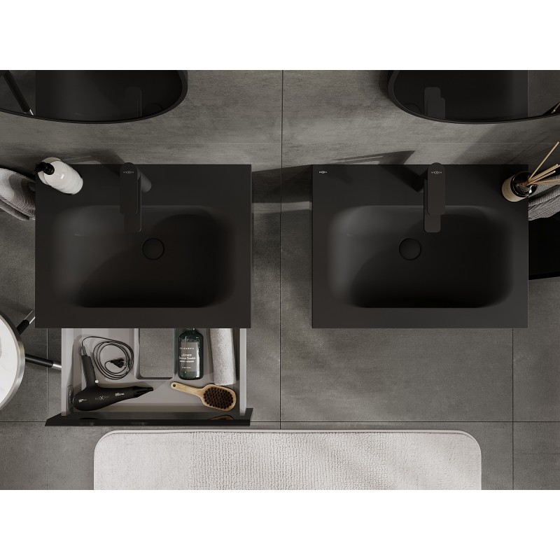 Mexen Orio dulap baie 60 cm cu chiuvetă Vela, 1 sertar, negru lucios/negru mat - 91A10-06023-1-BF70-W23M71