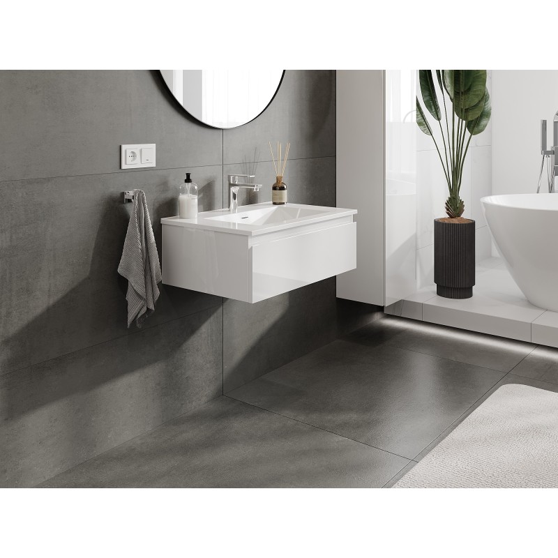 Mexen Orio fürdőszobaszekrény 70 cm mosdóval Otis, 1 fiók, fényes fehér - 91A10-07023-1-BF00-W18M00