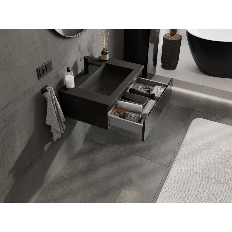 Mexen Orio dulap baie 70 cm cu chiuvetă Otis, 1 sertar, negru lucios/negru mat - 91A10-07023-1-BF70-W18M71