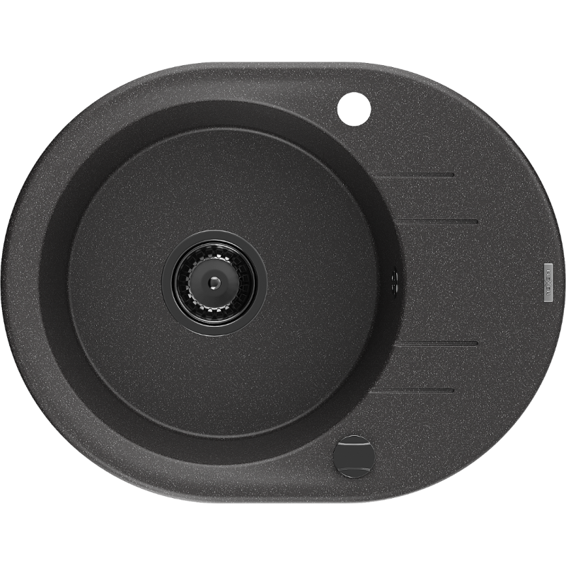 Mexen Kevin chiuvetă de granit cu 1 compartiment și scurgător 586 x 458 mm, negru cu pete, sifon negru - 6517581005-76-B