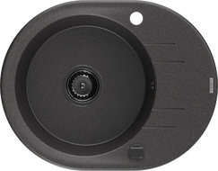 Mexen Kevin egymedencés gránit mosogató csepegtetővel 586 x 458 mm, fekete pöttyös, fekete szifon - 6517581005-76-B