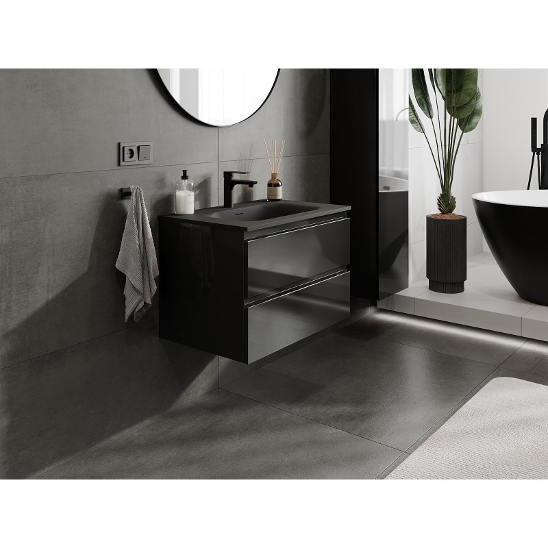 Mexen Orio dulap baie 70 cm cu lavoar Vela, 2 sertare, negru lucios/negru mat - 91A10-07047-2-BFF70-W23M71