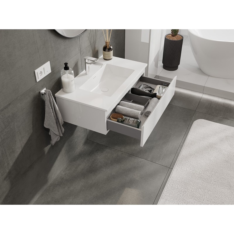 Mexen Orio dulap de baie 80 cm cu lavoar Otis, 1 sertar, alb lucios - 91A10-08023-1-BF00-W18M00