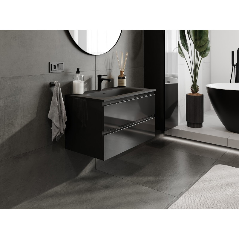 Mexen Orio dulap de baie 80 cm cu lavoar Vela, 2 sertare, negru lucios/negru mat - 91A10-08047-2-BFF70-W23M71