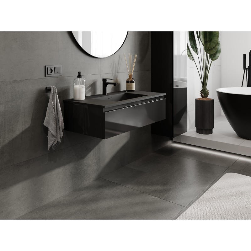 Mexen Orio dulap baie 90 cm cu chiuvetă Otis, 1 sertar, negru lucios/negru mat - 91A10-09023-1-BF70-W18M71