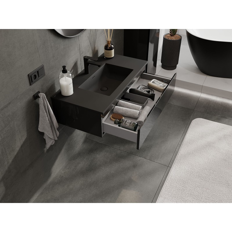 Mexen Orio dulap baie 90 cm cu chiuvetă Otis, 1 sertar, negru lucios/negru mat - 91A10-09023-1-BF70-W18M71