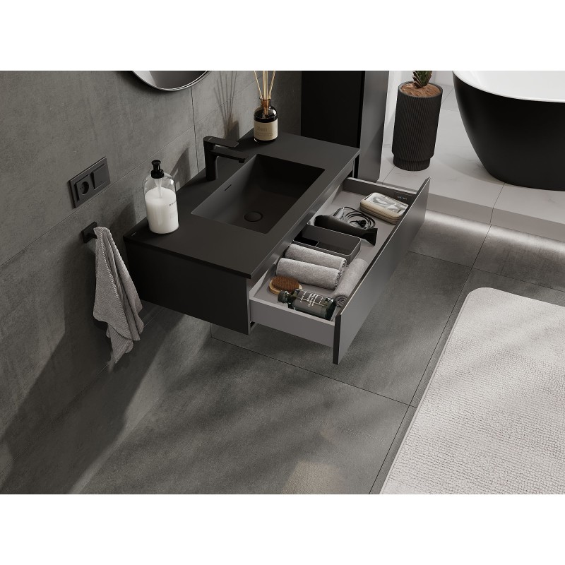Mexen Orio 90 cm-es fürdőszobaszekrény Otis mosdóval, 1 fiók, fekete matt - 91A10-09023-1-BF71-W18M71