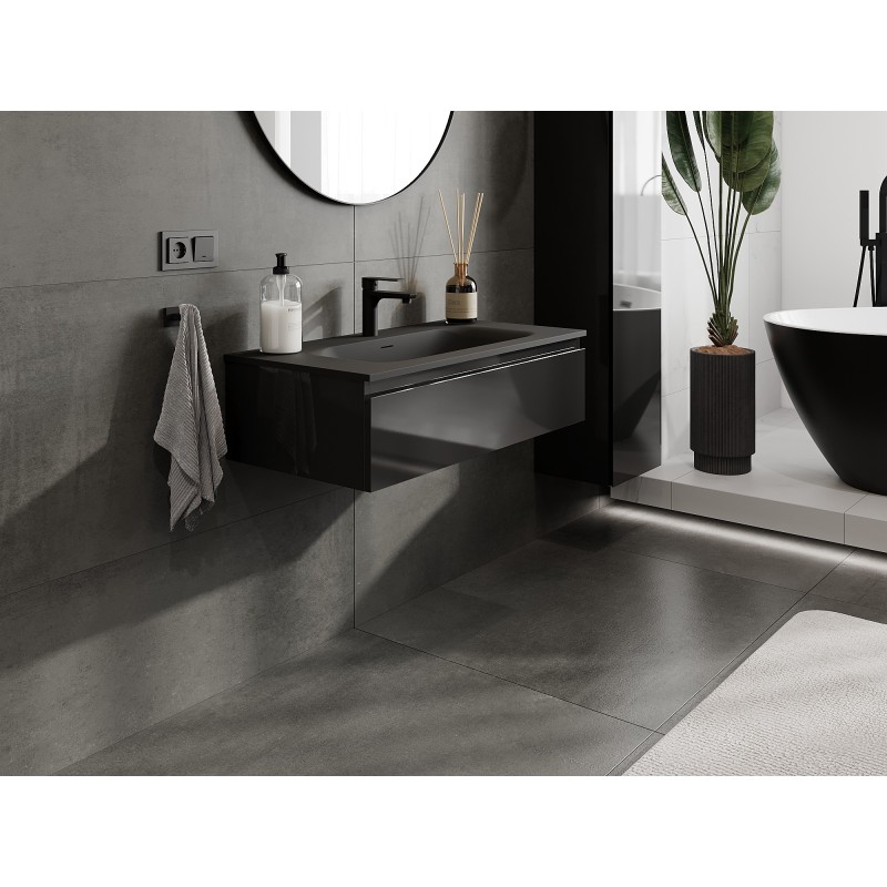 Mexen Orio dulap baie 90 cm cu chiuvetă Vela, 1 sertar, negru lucios/negru mat - 91A10-09023-1-BF70-W23M71
