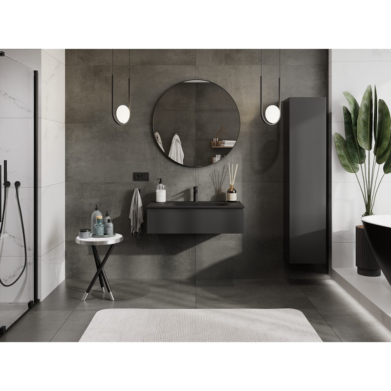 Mexen Orio fürdőszobai szekrény 90 cm mosdóval Vela, 1 fiók, fekete matt - 91A10-09023-1-BF71-W23M71