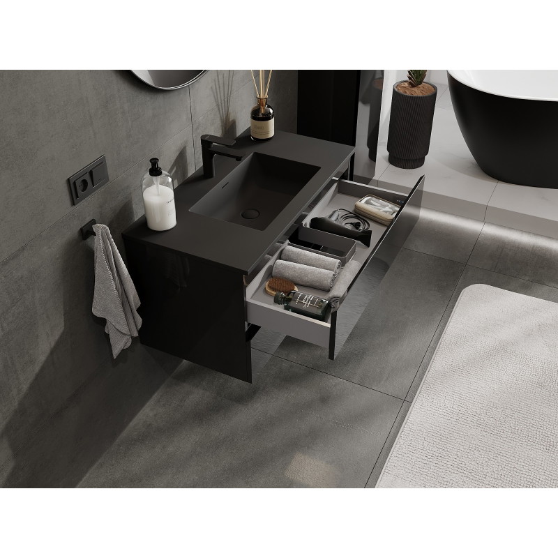 Mexen Orio dulap de baie 90 cm cu lavoar Otis, 2 sertare, negru lucios/negru mat - 91A10-09047-2-BFF70-W18M71