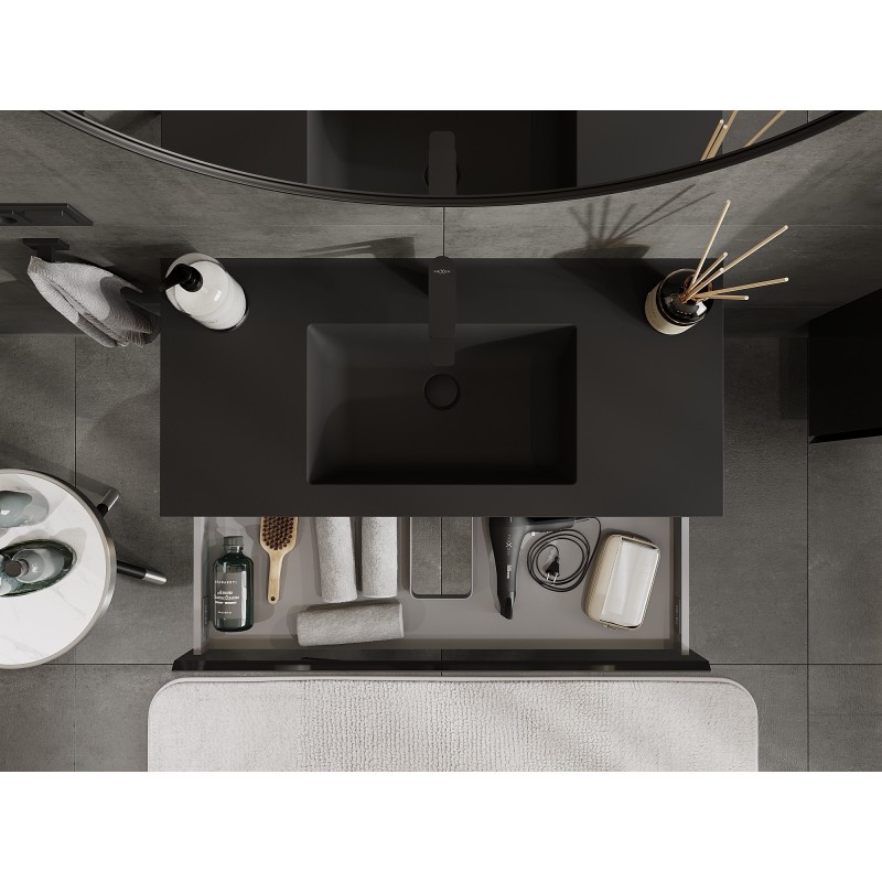 Mexen Orio dulap baie 100 cm cu lavoar Otis, 1 sertar, negru lucios/negru mat - 91A10-10023-1-BF70-W18M71