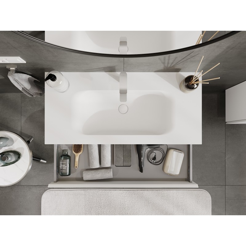 Mexen Orio 100 cm-es fürdőszobaszekrény Vela mosdóval, 1 fiók, fehér matt - 91A10-10023-1-BF01-W23M01