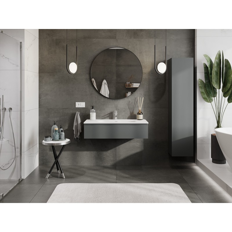 Mexen Orio 100 cm-es fürdőszobai szekrény Vela mosdóval, 1 fiók, grafit matt/fehér matt - 91A10-10023-1-BF66-W23M01