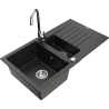 Mexen Matias chiuvetă din granit cu 1,5 cuve și scurgător și baterie bucătărie Telma, negru/auriu - 6502-75-670200-00