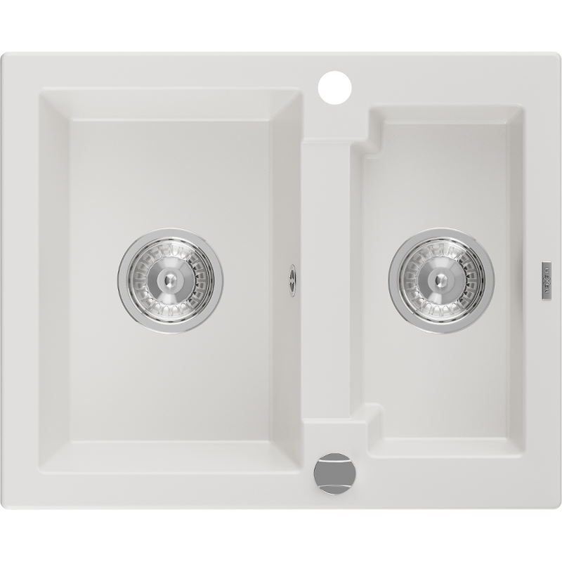 Mexen Carlos 1.5-medencés gránit mosogató 582 x 475 mm, Fehér, szifon Króm - 6518581500-20