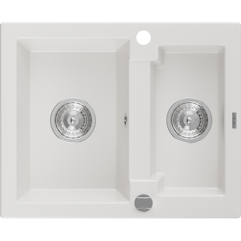 Mexen Carlos 1,5 rekeszes gránit mosogató 582 x 475 mm, fehér, króm szifon - 6518581500-20