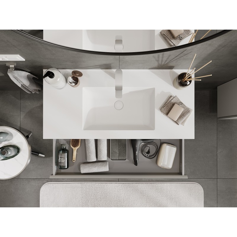 Mexen Orio fürdőszobai szekrény 100 cm mosdóval, Otis, 2 fiókos, szürke matt/fehér matt - 91A10-10047-2-BFF62-W18M01