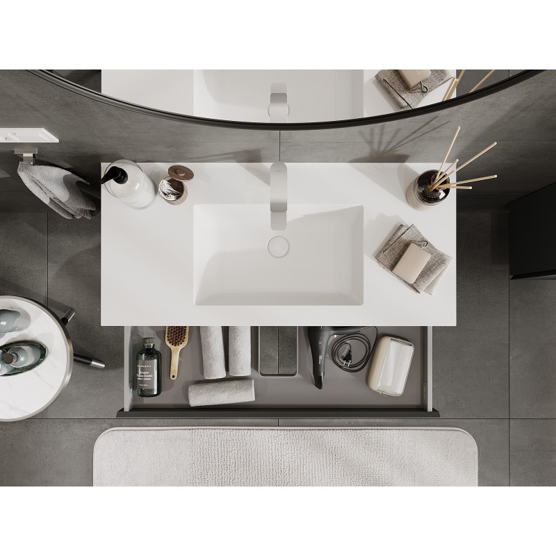 Mexen Orio 100 cm-es fürdőszobaszekrény Otis mosdóval, 2 fiók, grafit matt/fehér matt - 91A10-10047-2-BFF66-W18M01