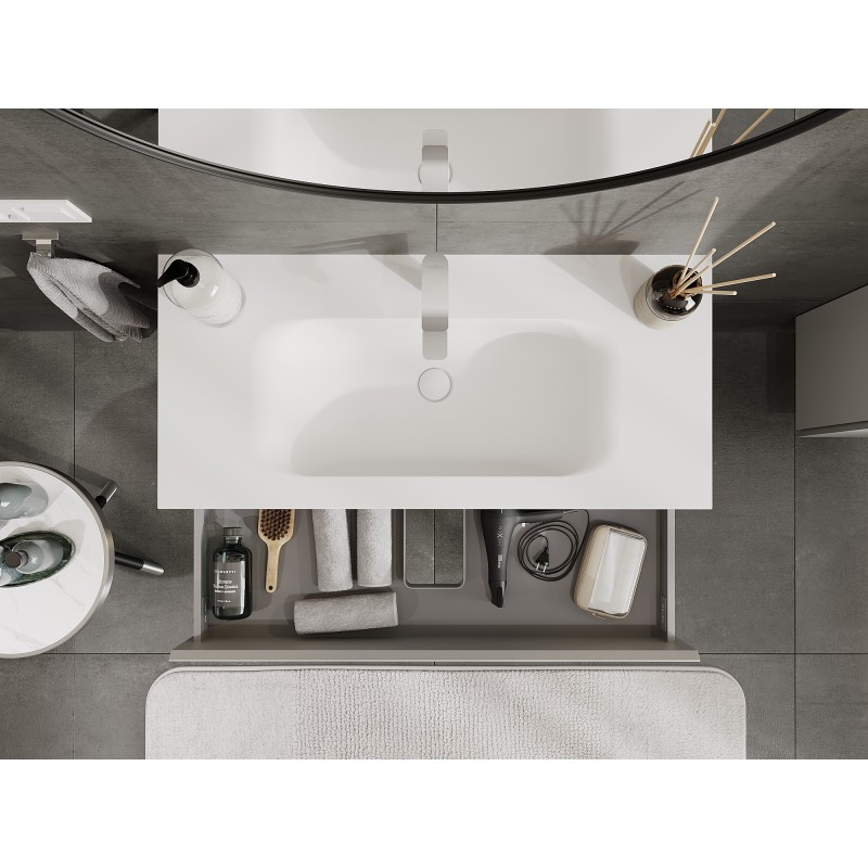 Mexen Orio fürdőszobaszekrény 100 cm mosdóval Vela, 2 fiók, szürke matt/fehér matt - 91A10-10047-2-BFF62-W23M01