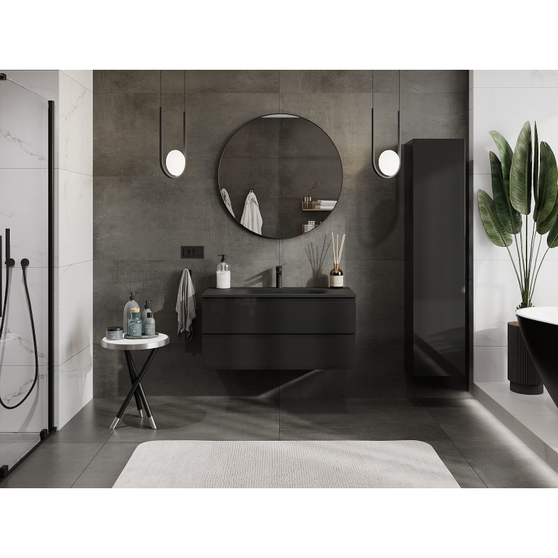 Mexen Orio dulap baie 100 cm cu lavoar Vela, 2 sertare, negru lucios/negru mat - 91A10-10047-2-BFF70-W23M71