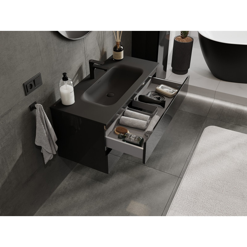 Mexen Orio dulap baie 100 cm cu lavoar Vela, 2 sertare, negru lucios/negru mat - 91A10-10047-2-BFF70-W23M71