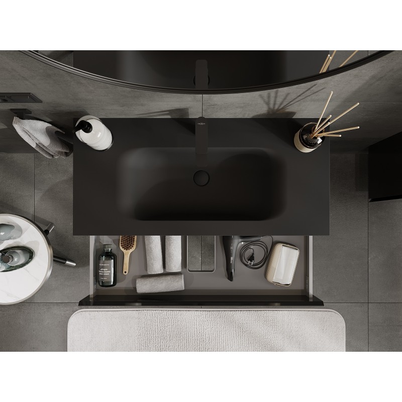 Mexen Orio dulap baie 100 cm cu chiuvetă Vela, 2 sertare, negru lucios/mat negru - 91A10-10047-2-BFF70-W23M71