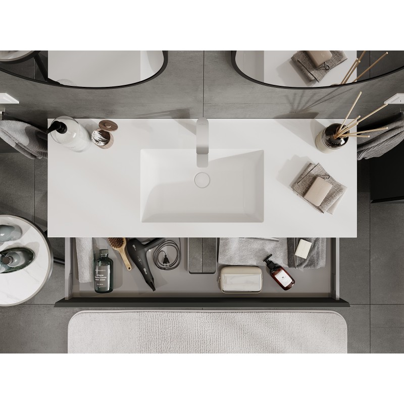 Mexen Orio 120 cm-es fürdőszobai szekrény Otis mosdóval, 1 fiókos, grafit matt/fehér matt - 91A10-12023-1-BF66-W18M01