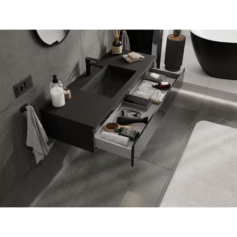 Mexen Orio dulap de baie 120 cm cu lavoar Otis, 1 sertar, negru lucios/negru mat - 91A10-12023-1-BF70-W18M71
