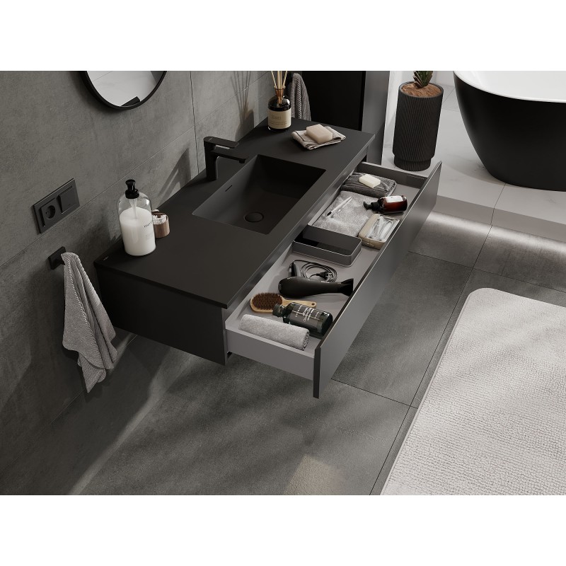 Mexen Orio 120 cm-es fürdőszobai szekrény Otis mosdóval, 1 fiók, fekete matt - 91A10-12023-1-BF71-W18M71