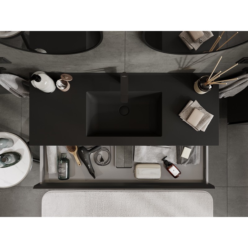 Mexen Orio 120 cm-es fürdőszobai szekrény Otis mosdóval, 1 fiók, fekete matt - 91A10-12023-1-BF71-W18M71