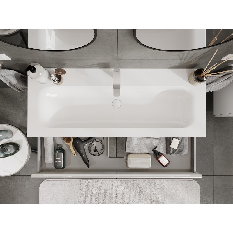 Mexen Orio 120 cm-es fürdőszobai szekrény Vela mosdókagylóval, 1 fiók, fényes fehér - 91A10-12023-1-BF00-W23M00