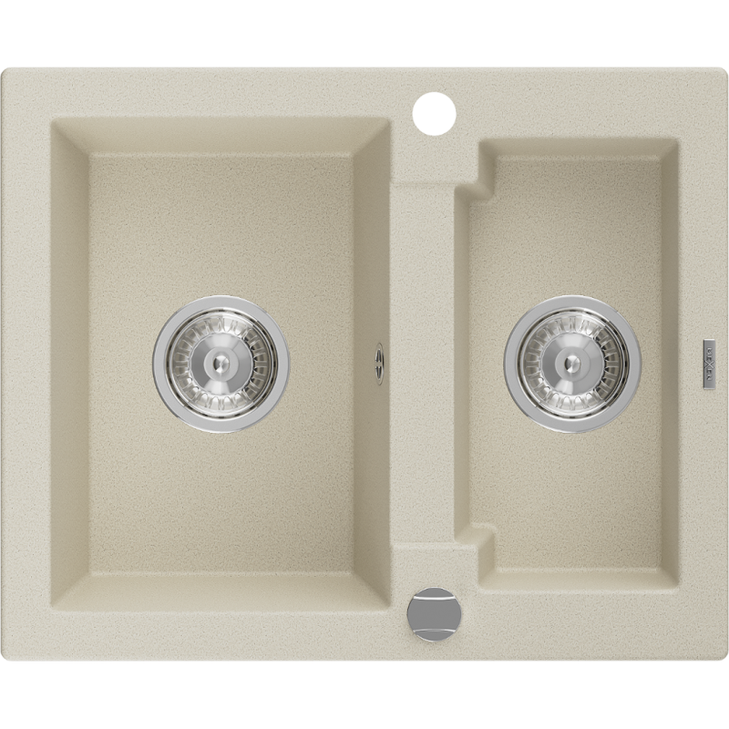 Chiuvetă granit Mexen Carlos cu 1,5 compartimente 582 x 475 mm, bej, sifon crom - 6518581500-69