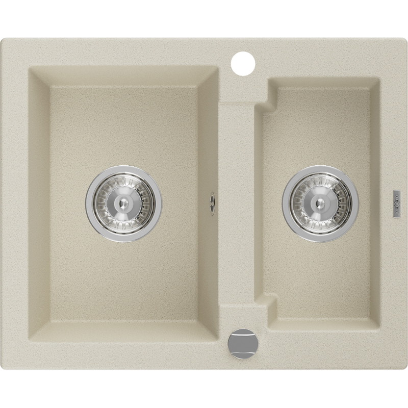 Mexen Carlos 1,5 rekeszes gránit mosogató 582 x 475 mm, bézs, krómozott szifon - 6518581500-69