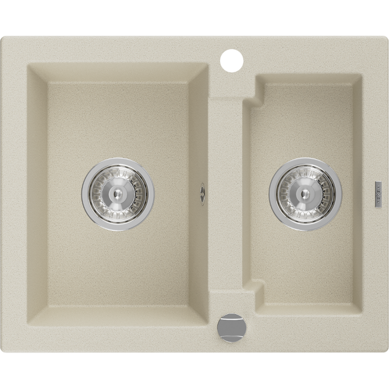 Mexen Carlos chiuvetă de granit cu 1,5 compartimente 582 x 475 mm, bej, sifon cromat - 6518581500-69