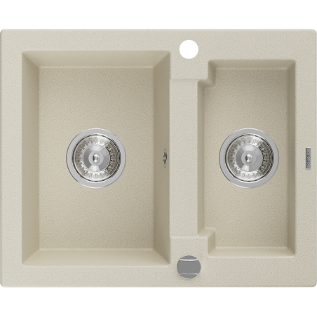 Chiuvetă granit Mexen Carlos cu 1,5 compartimente 582 x 475 mm, bej, sifon crom - 6518581500-69