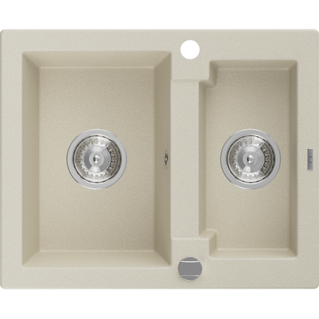 Mexen Carlos gránit mosogató 1,5 kamrával, 582 x 475 mm, bézs, krómozott szifon - 6518581500-69