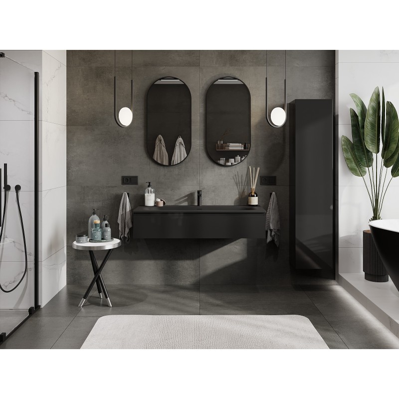 Mexen Orio dulap baie 120 cm cu lavoar Vela, 1 sertar, negru lucios/negru mat - 91A10-12023-1-BF70-W23M71