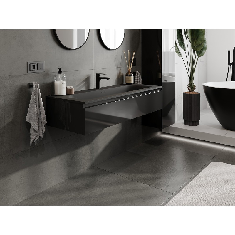 Mexen Orio dulap de baie 120 cm cu chiuvetă Vela, 1 sertar, negru lucios/negru mat - 91A10-12023-1-BF70-W23M71