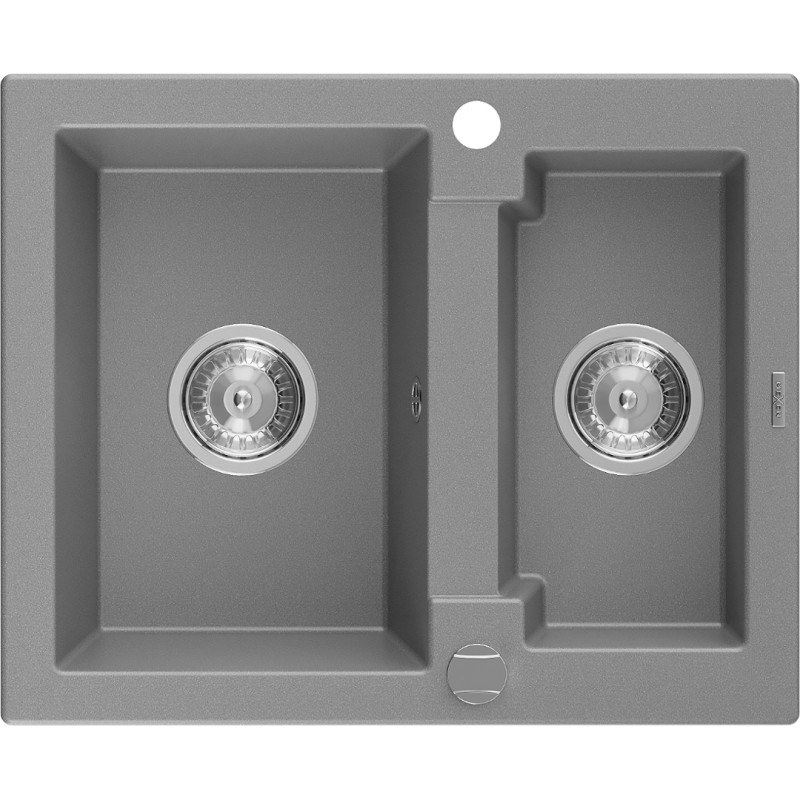 Mexen Carlos 1,5 rekeszes gránit mosogató 582 x 475 mm, szürke, króm szifon - 6518581500-71