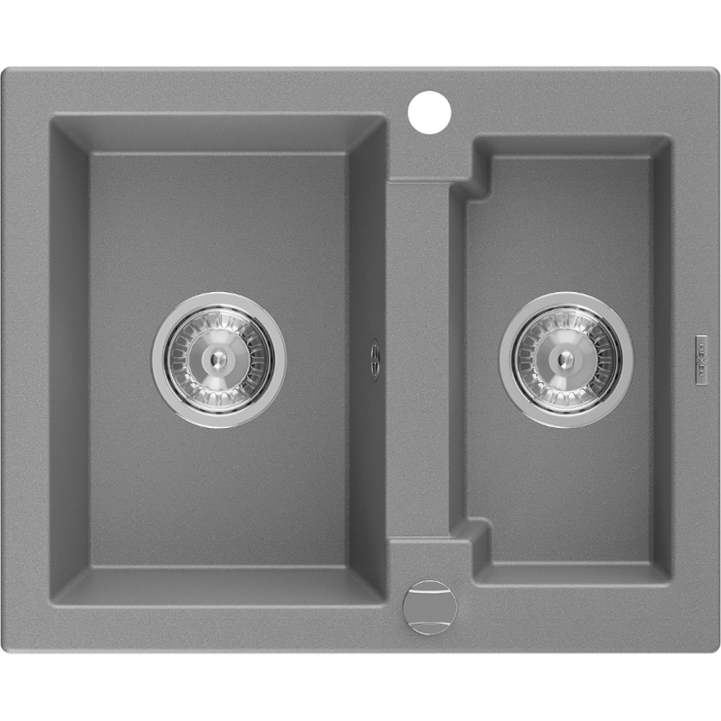 Mexen Carlos gránit mosogató 1,5 medencés 582 x 475 mm, szürke, krómozott szifon - 6518581500-71