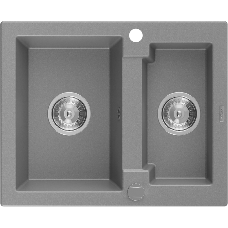 Mexen Carlos 1.5-medencés gránit mosogató 582 x 475 mm, Szürke, szifon Króm - 6518581500-71